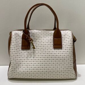 Fossil (SHB 1837)  Cream/ Brown Faux Leather Satchel